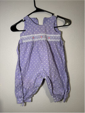 Vintage Hartstrings Baby Smocked Polka Dot Romper 18M USA